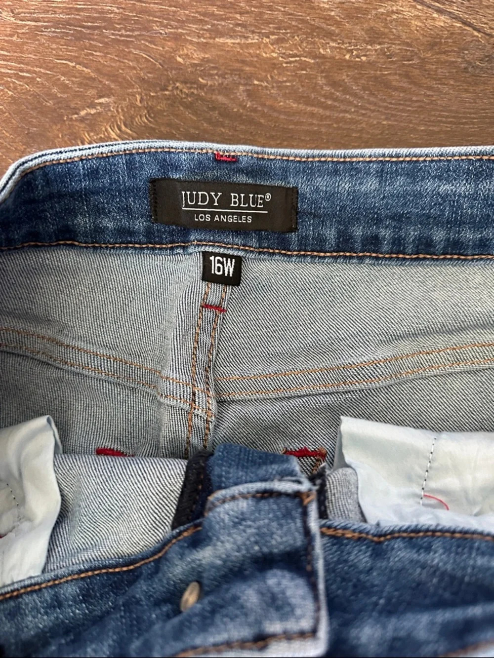 Judy Blue Blue Jeans with Red Leather Patch - Picture 2 of 3